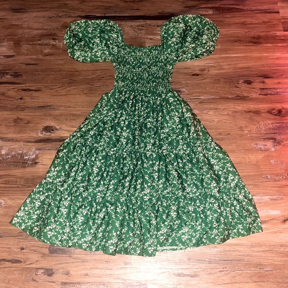 green floral dress, size small, shein, puff sleeve